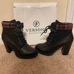 Black Lace Boot - Red, White & Gray Detail